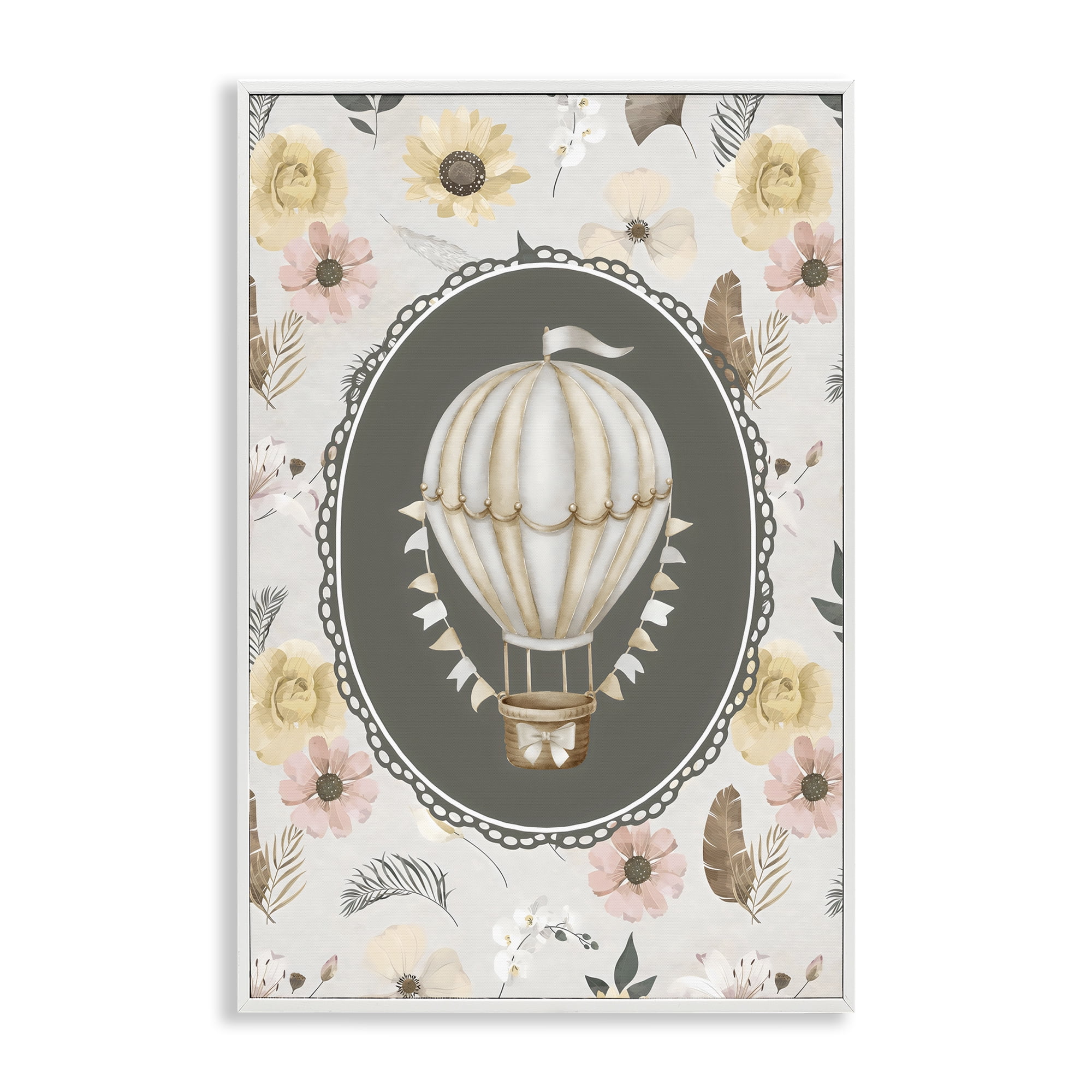Stupell Industries Sunnyside Balloon over Florals White Framed Giclee Art, design by Ink Drop Loft