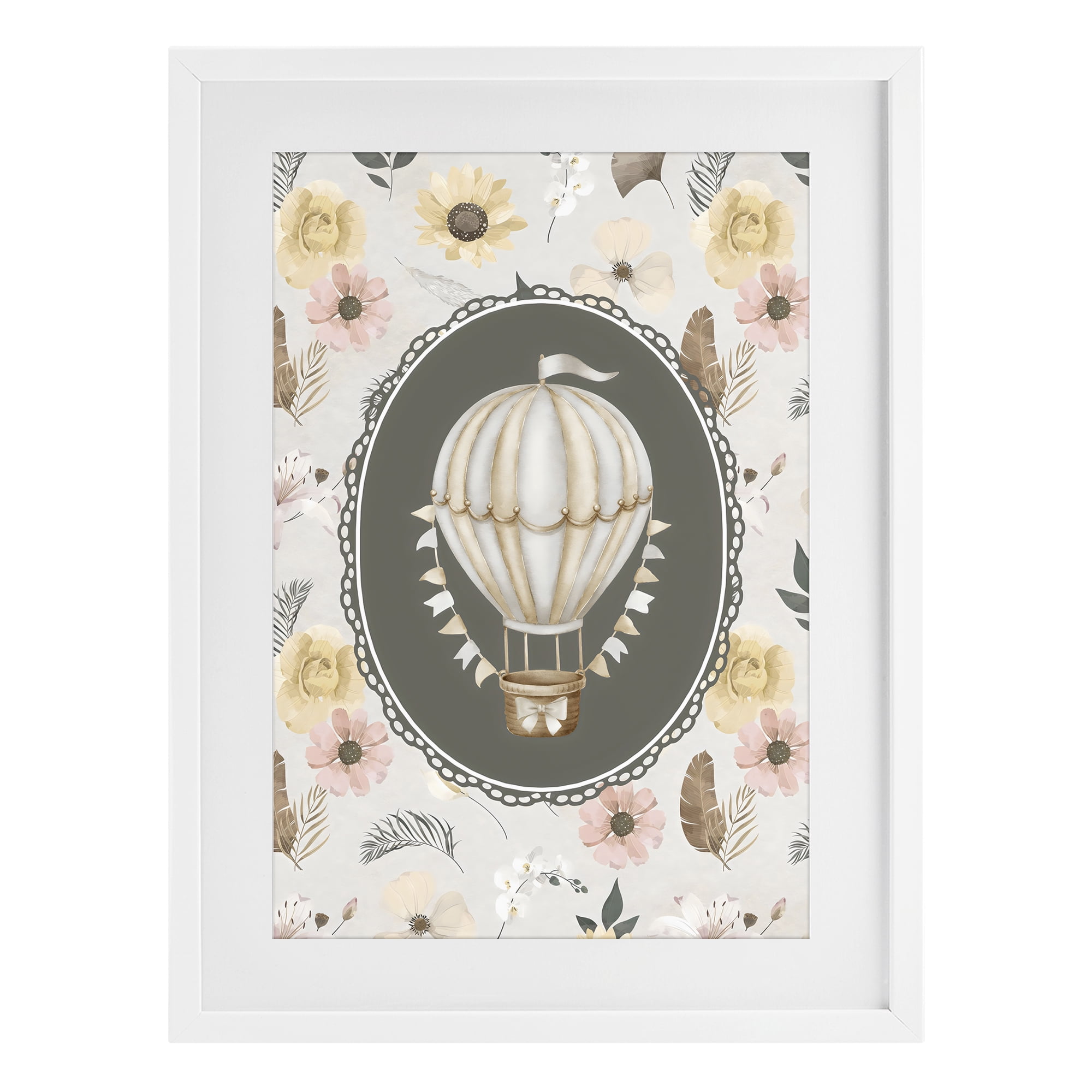 Stupell Industries Sunnyside Balloon over Florals White Framed Print Under Glass, design by Ink Drop Loft