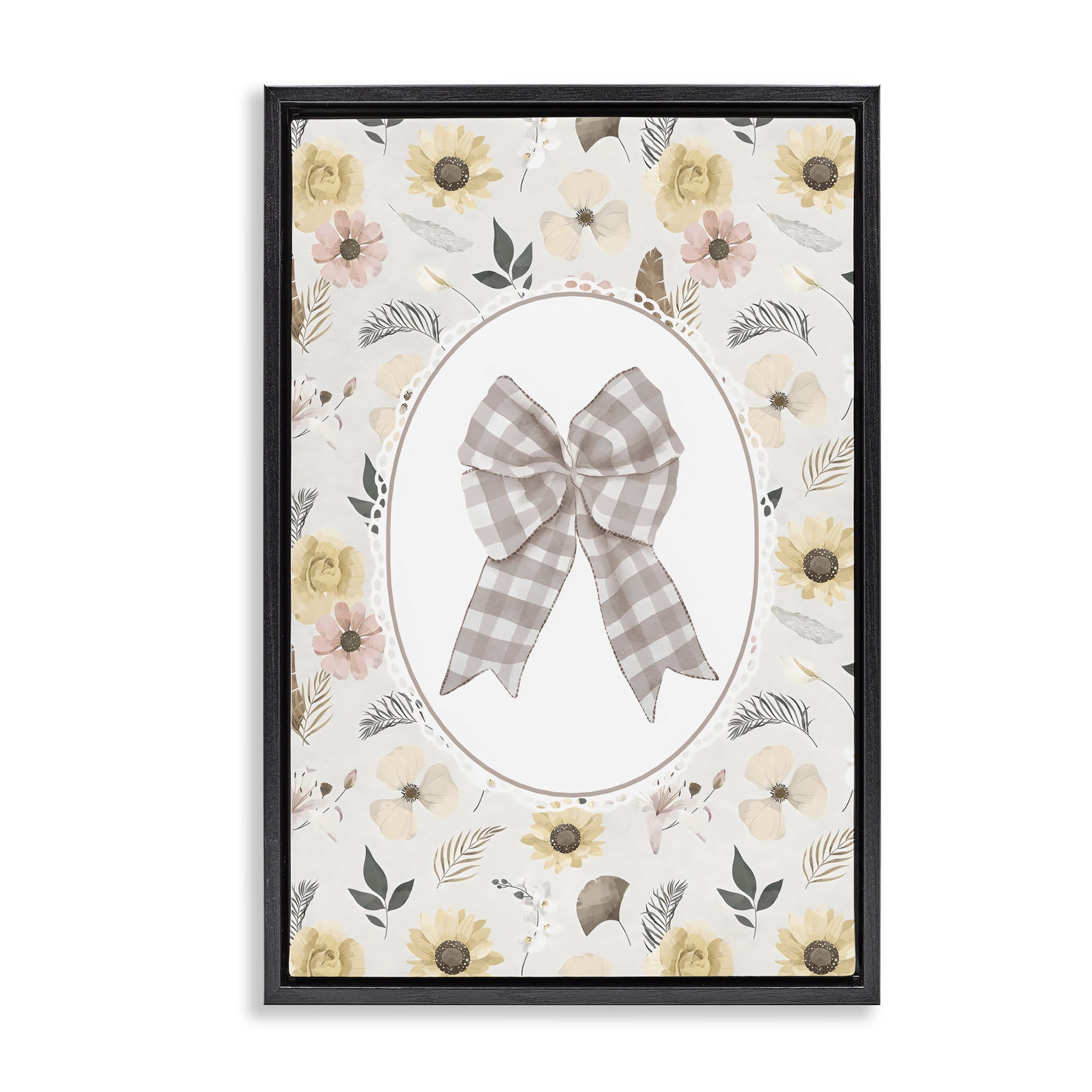 Stupell Industries Sunnyside Bow in Gingham Black Framed Floater Canvas Wall Art, design by Ink Drop Loft