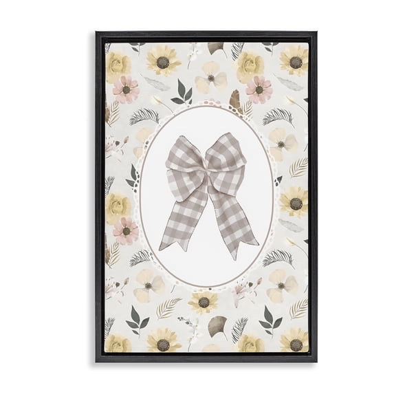 Stupell Industries Cottage Sunnyside Bow in Gingham Black Floating Frame Canvas Art, 17 x 25, by Ink Drop Loft