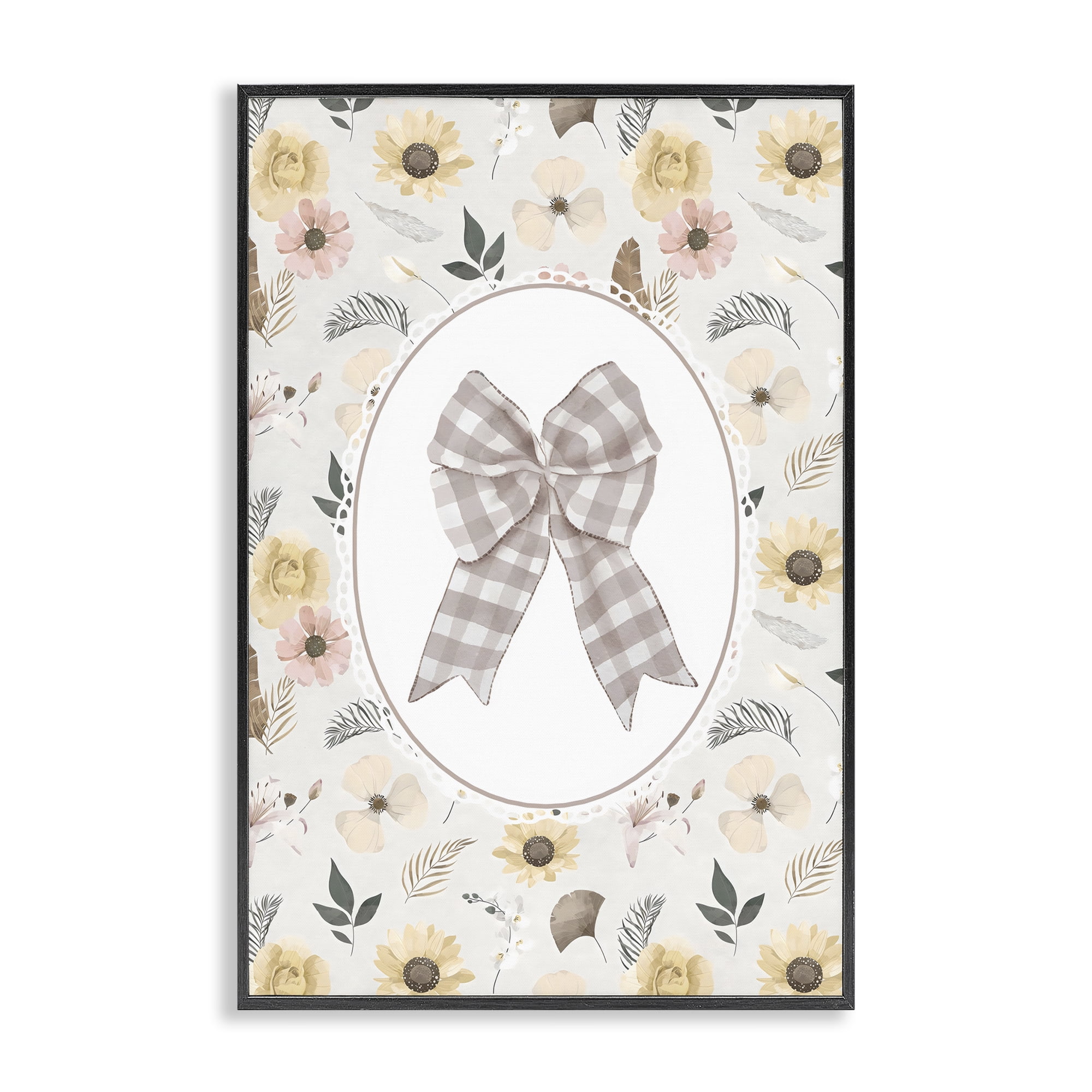 Stupell Industries Sunnyside Bow in Gingham Black Framed Giclee Art, design by Ink Drop Loft