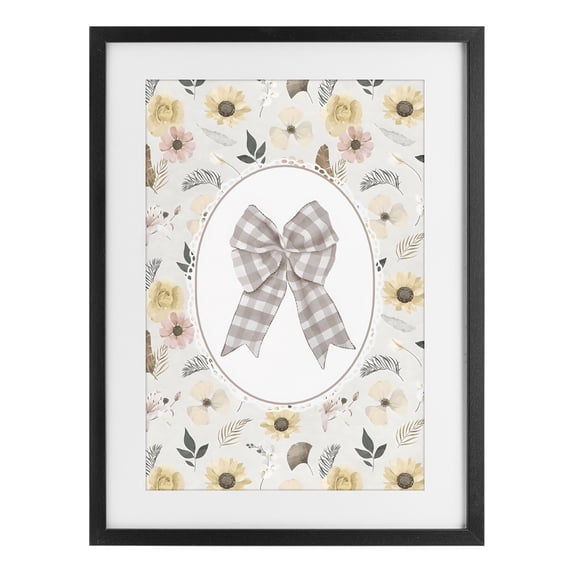 Stupell Industries Cottage Sunnyside Bow in Gingham Black Framed Print Under Glass, 14 x 20, by Ink Drop Loft