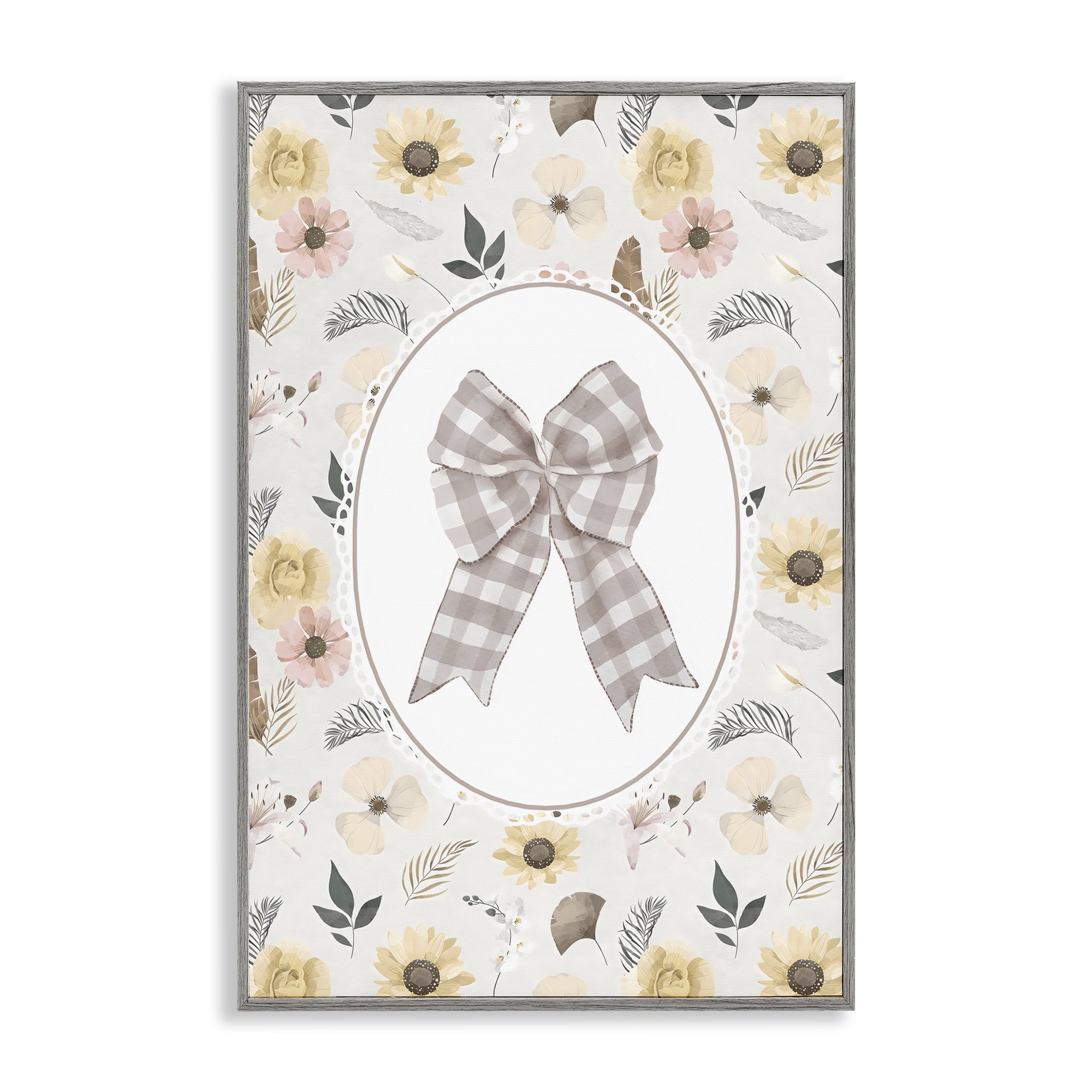 Stupell Industries Sunnyside Bow in Gingham Gray Framed Giclee Art, design by Ink Drop Loft