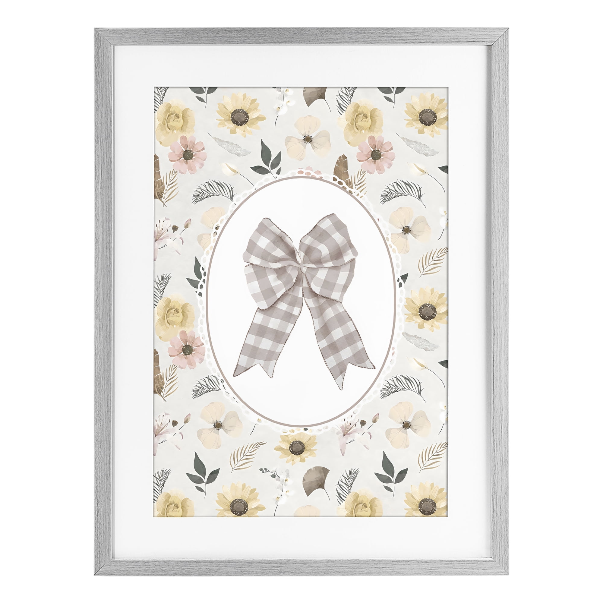 Stupell Industries Sunnyside Bow in Gingham Gray Framed Print Under Glass, design by Ink Drop Loft