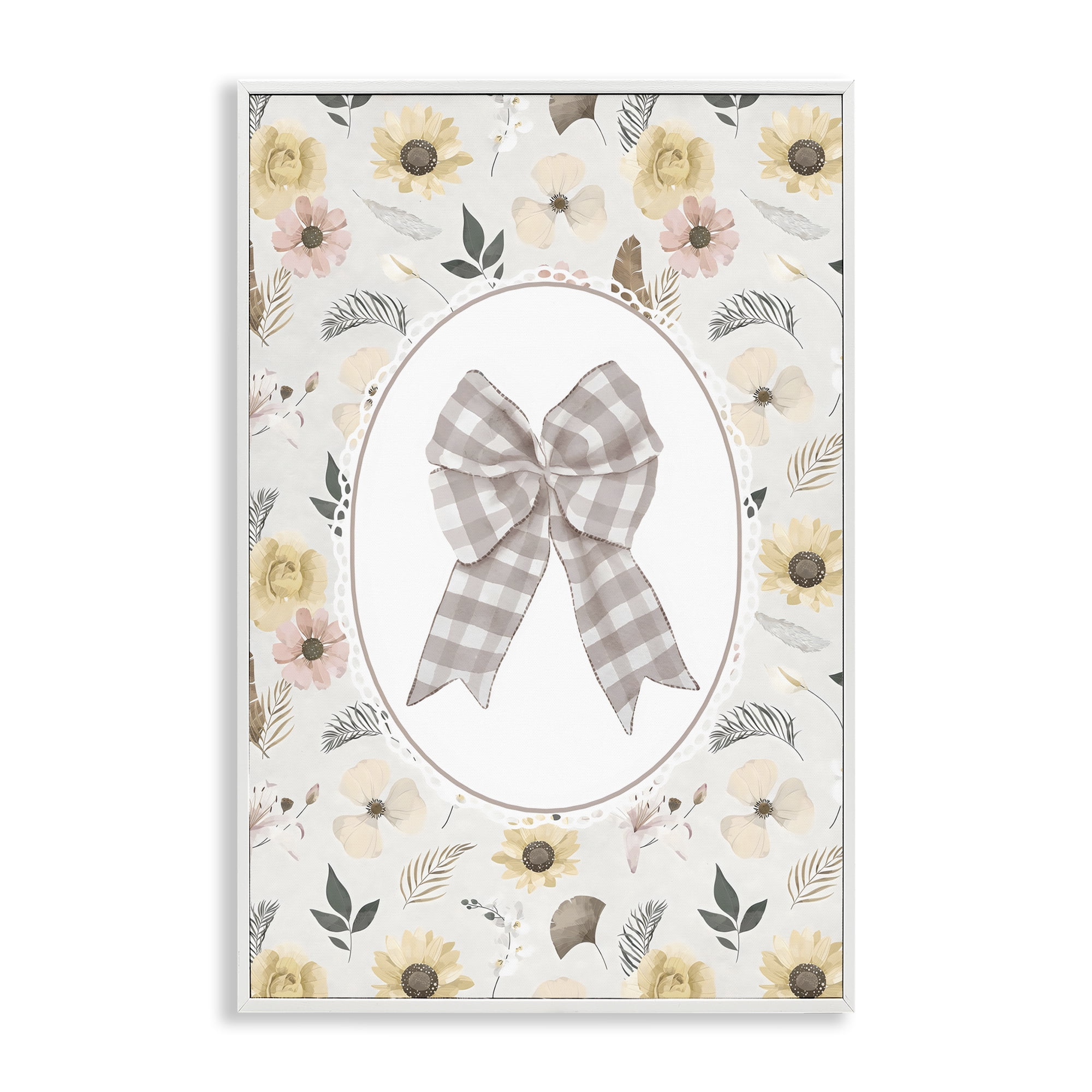 Stupell Industries Sunnyside Bow in Gingham White Framed Giclee Art, design by Ink Drop Loft