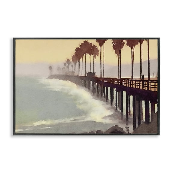 Stupell Industries Sunrise At The Pier Nautical & Beach Painting Black Framed Art Print Wall Art, 18 x 12
