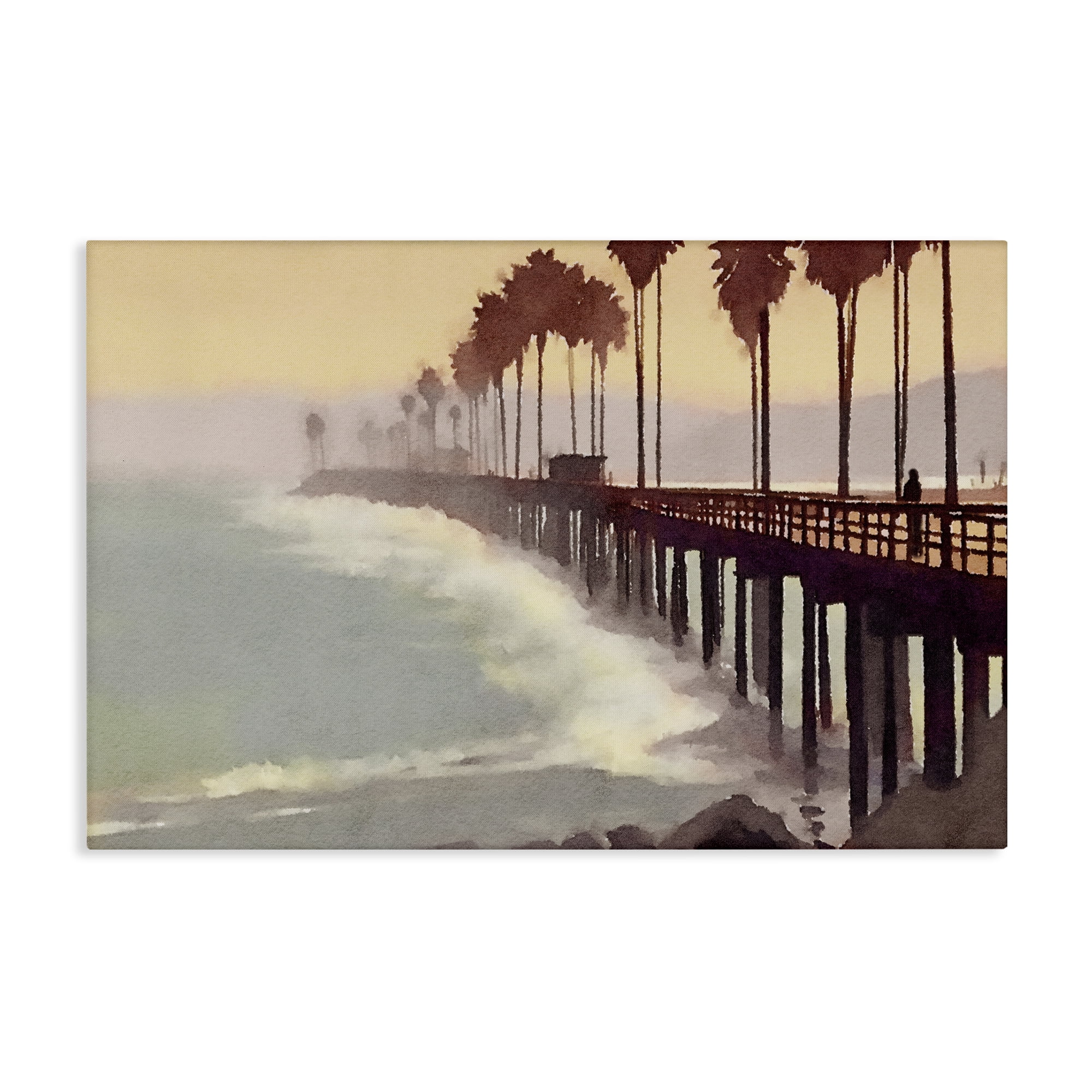 Stupell Industries Sunrise At The Pier Nautical & Beach Painting Wrapped Canvas Art Print Wall Art, 45 x 30