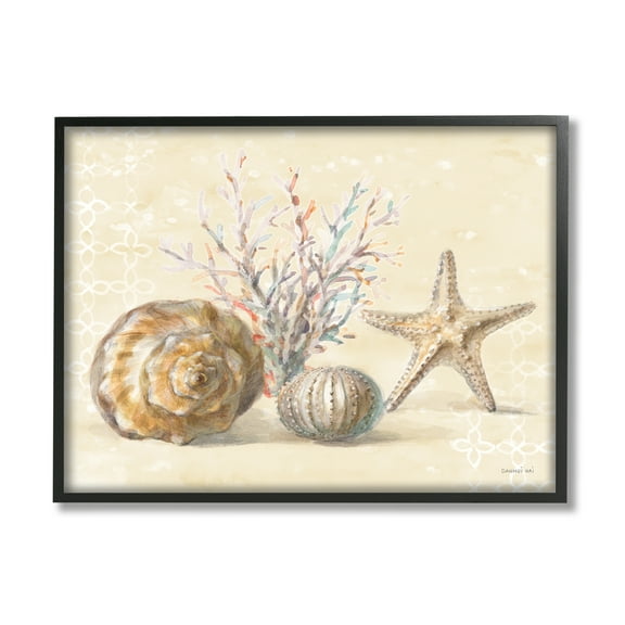 Stupell Industries Sunrise Beach Seashells Animals & Insects Painting Black Framed Art Print Wall Art, 14 x 11