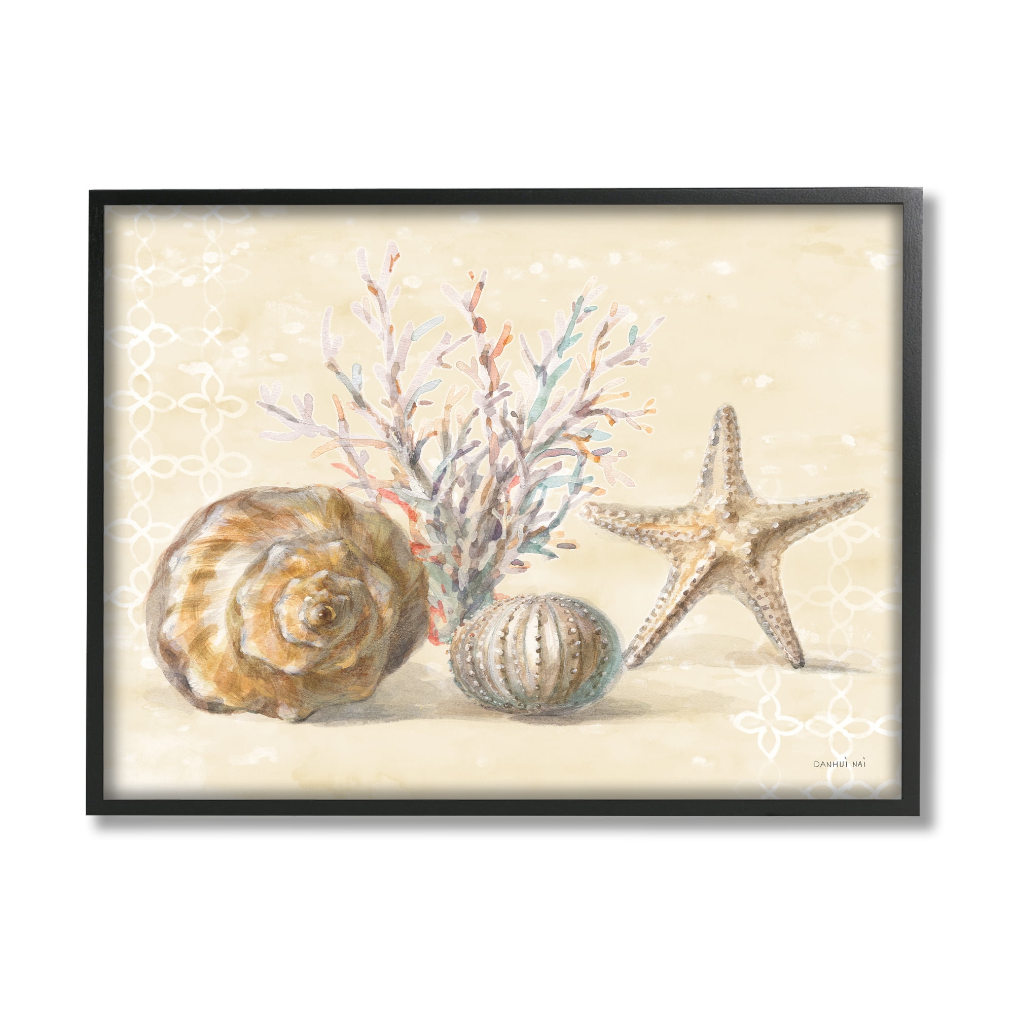 Stupell Industries Sunrise Beach Seashells Animals & Insects Painting Black Framed Art Print Wall Art, 30 x 24