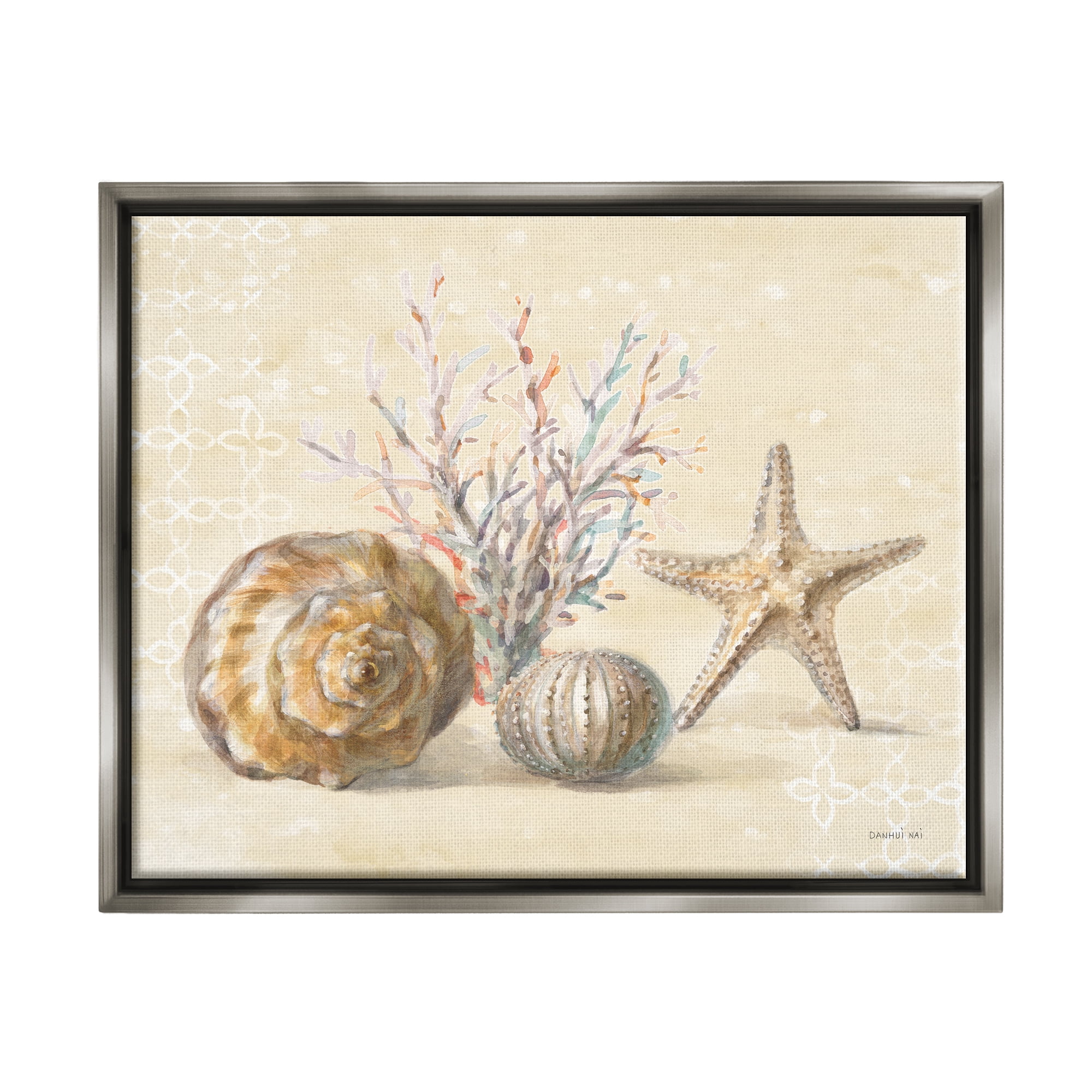 Stupell Industries Sunrise Beach Seashells Animals & Insects Painting Gray Floater Framed Art Print Wall Art, 21 x 17