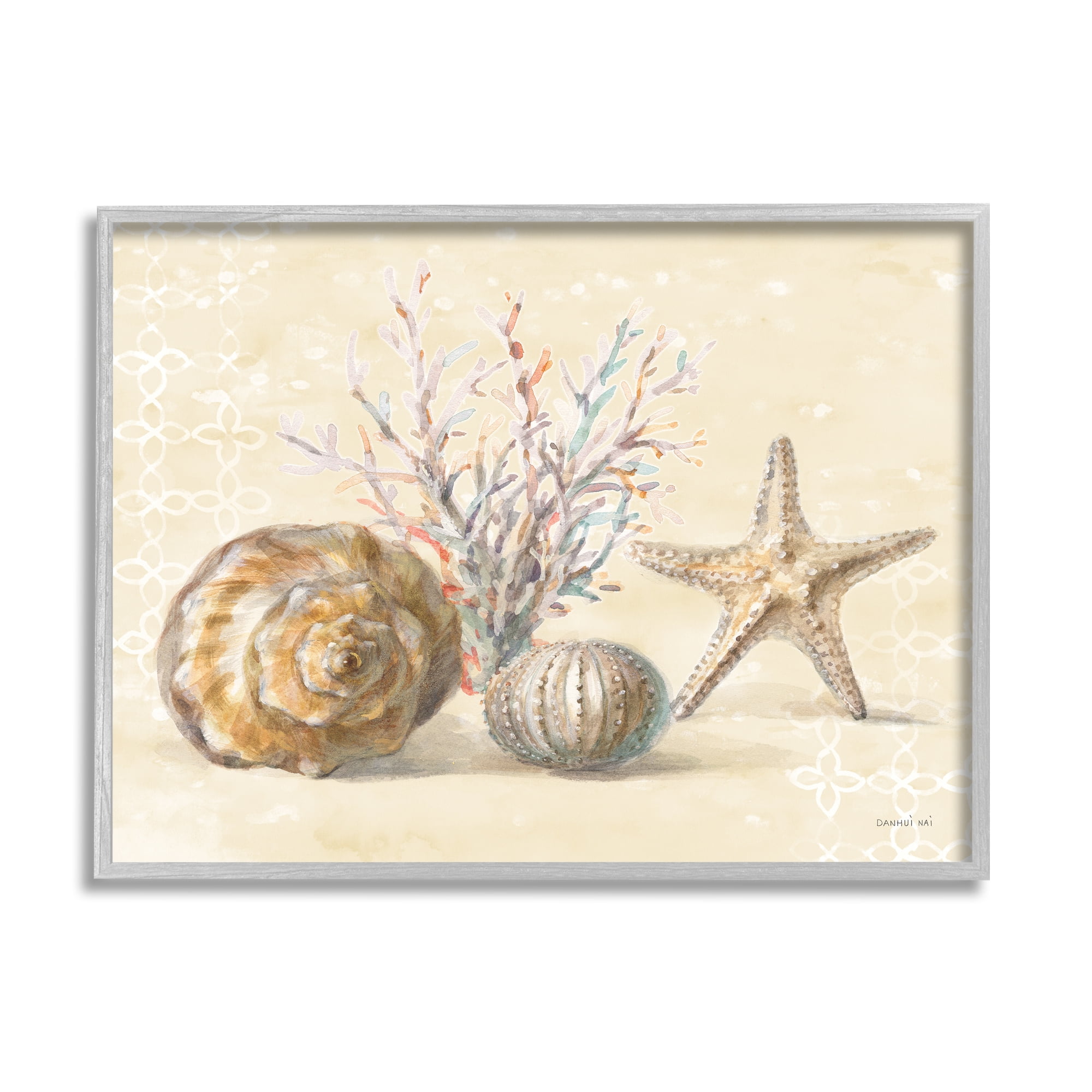 Stupell Industries Sunrise Beach Seashells Animals & Insects Painting Gray Framed Art Print Wall Art, 30 x 24