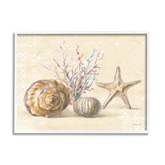 Stupell Industries Sunrise Beach Seashells Animals & Insects Painting White Framed Art Print Wall Art, 14 x 11
