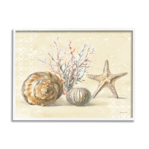 Stupell Industries Sunrise Beach Seashells Animals & Insects Painting White Framed Art Print Wall Art, 20 x 16
