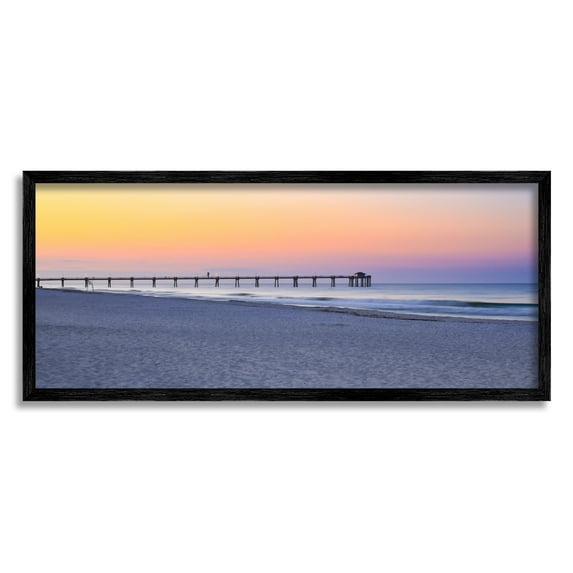Stupell Industries Sunrise Beach Shore Landscape Photography Black Framed Art Print Wall Art, 30 x 13