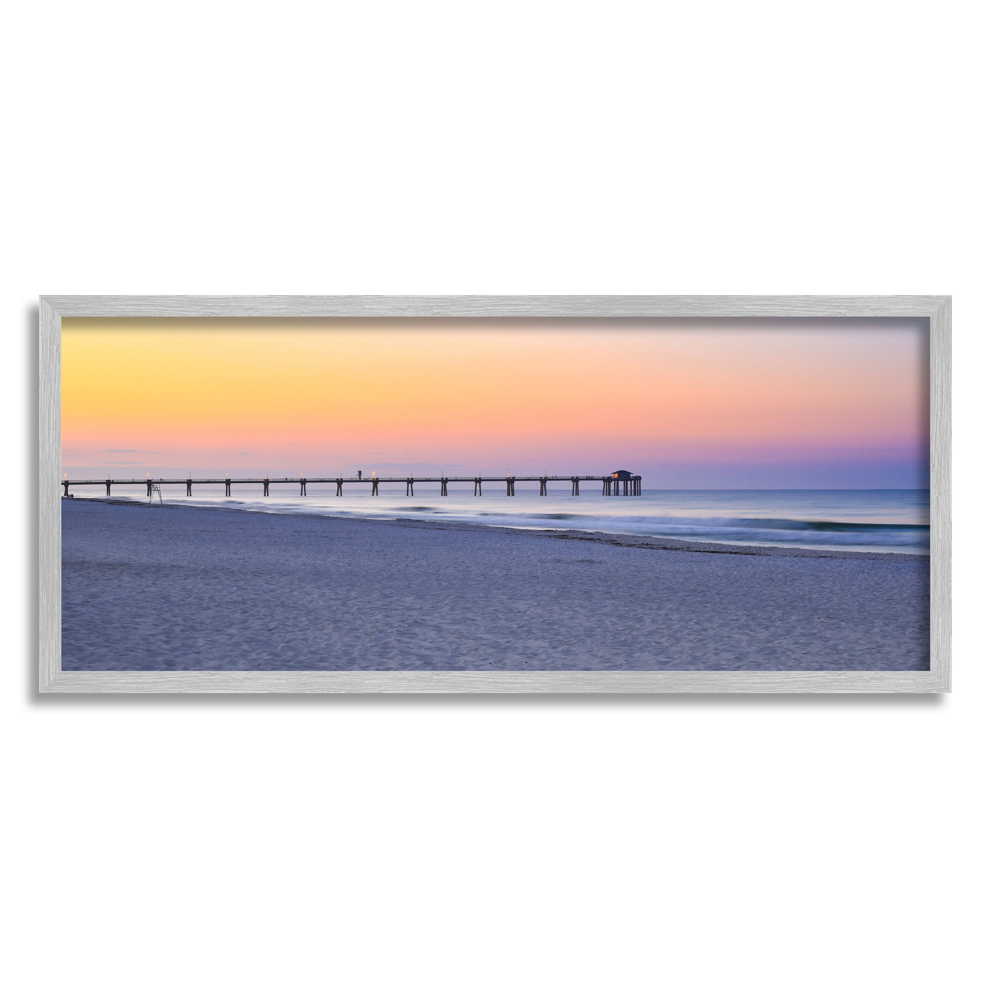 Stupell Industries Sunrise Beach Shore Landscape Photography Gray Framed Art Print Wall Art, 30 x 13