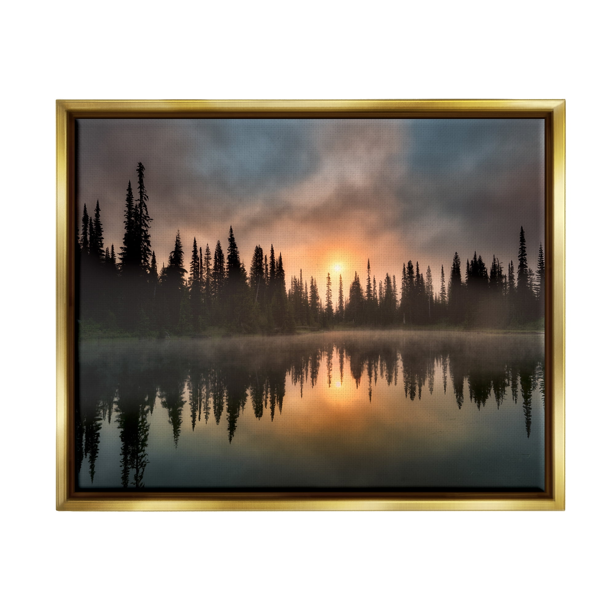 Stupell Industries Sunrise Lake Reflection Horizon Coastal Photography Gold Floater Framed Art Print Wall Art