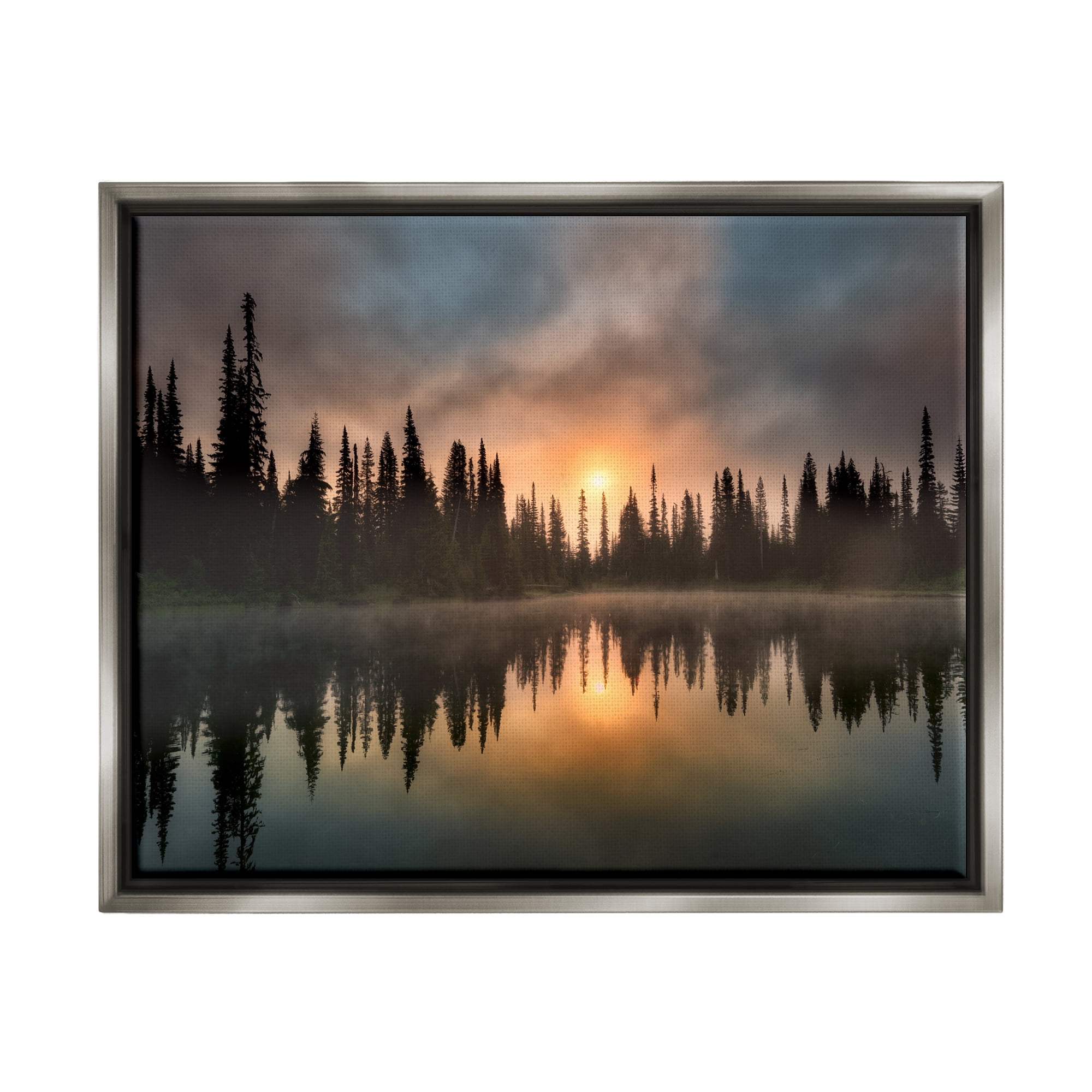 Stupell Industries Sunrise Lake Reflection Horizon Coastal Photography Gray Floater Framed Art Print Wall Art