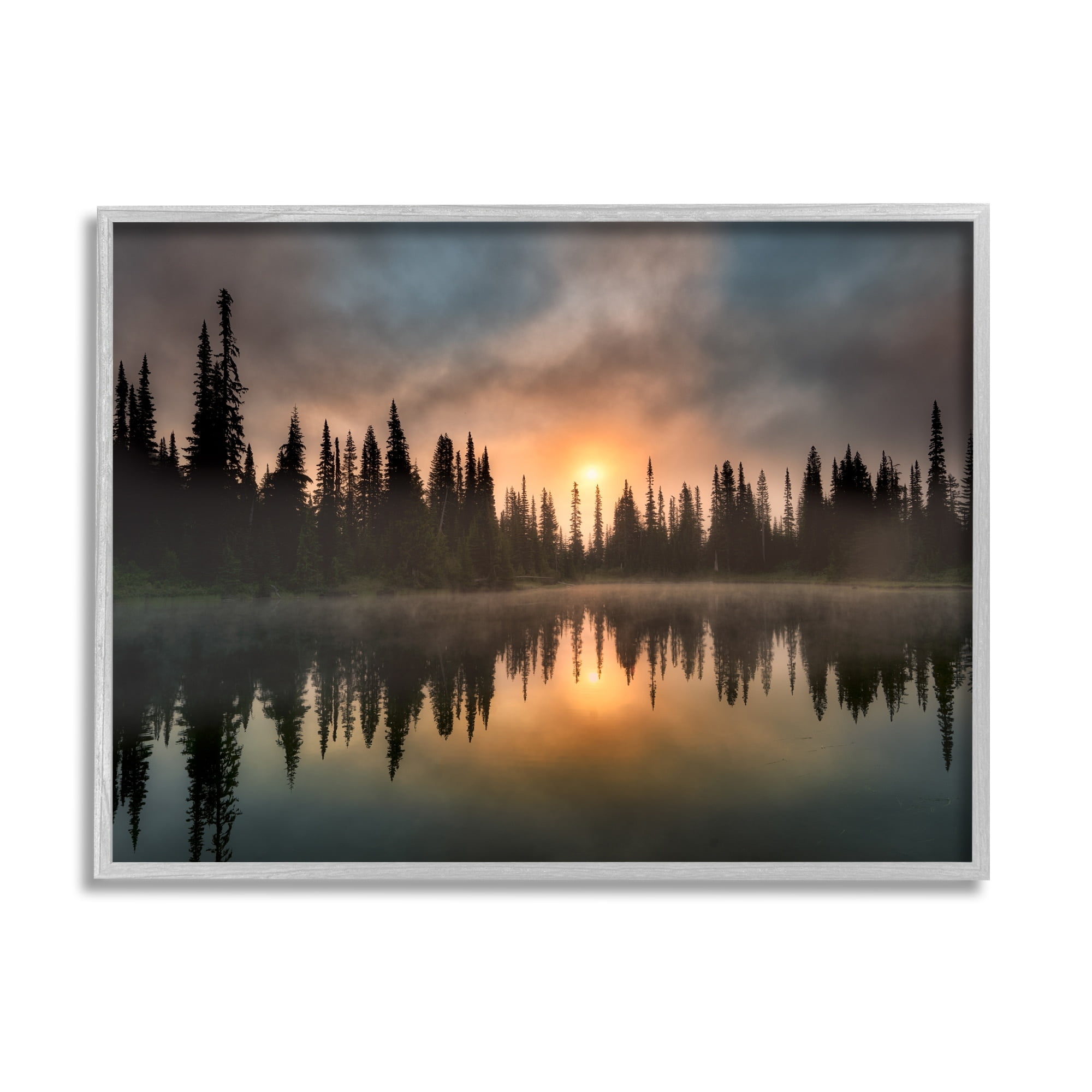 Stupell Industries Sunrise Lake Reflection Horizon Coastal Photography Gray Framed Art Print Wall Art