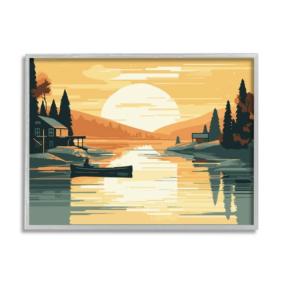 Stupell Industries Sunrise Lake Scenery Landscape Painting Gray Framed Art Print Wall Art, 30 x 24