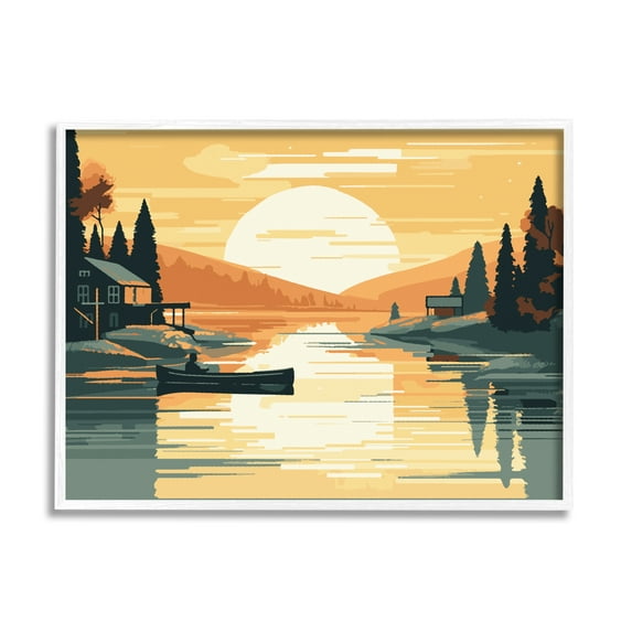 Stupell Industries Sunrise Lake Scenery Landscape Painting White Framed Art Print Wall Art, 14 x 11