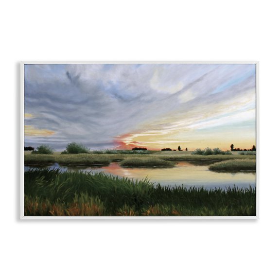 Stupell Industries Sunrise Over Pond White Framed Giclee Art design by Julie Peterson, 16 x 24