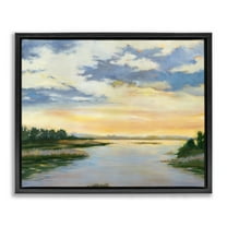 Stupell Industries Sunrise Over Shallow Water Landscape & Nature Painting Black Floater Framed Canvas Art Print Wall Art, 21 x 17