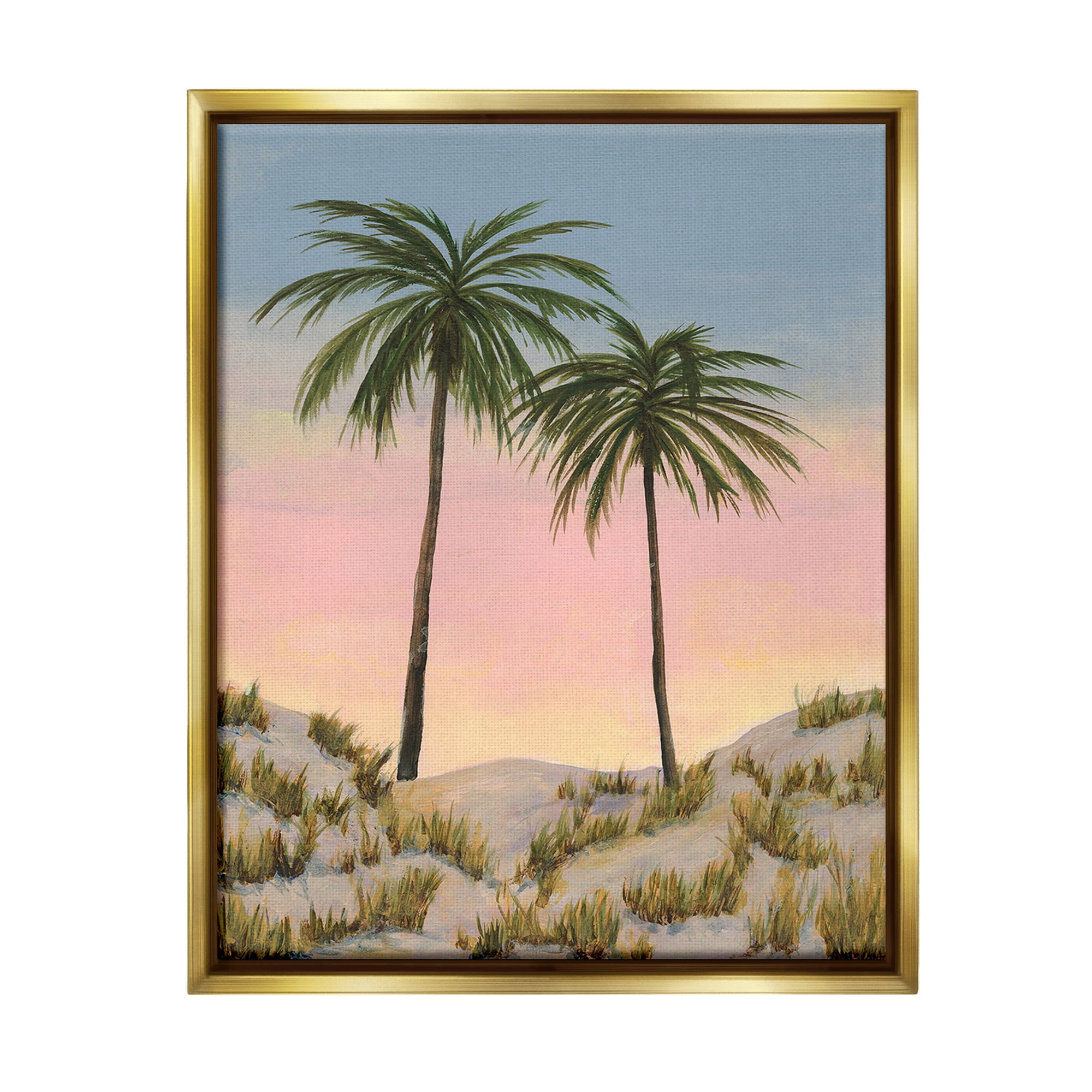 Stupell Industries Sunrise Palm Trees Landscape Painting Gold Floater Framed Canvas Art Print Wall Art, 25 x 31