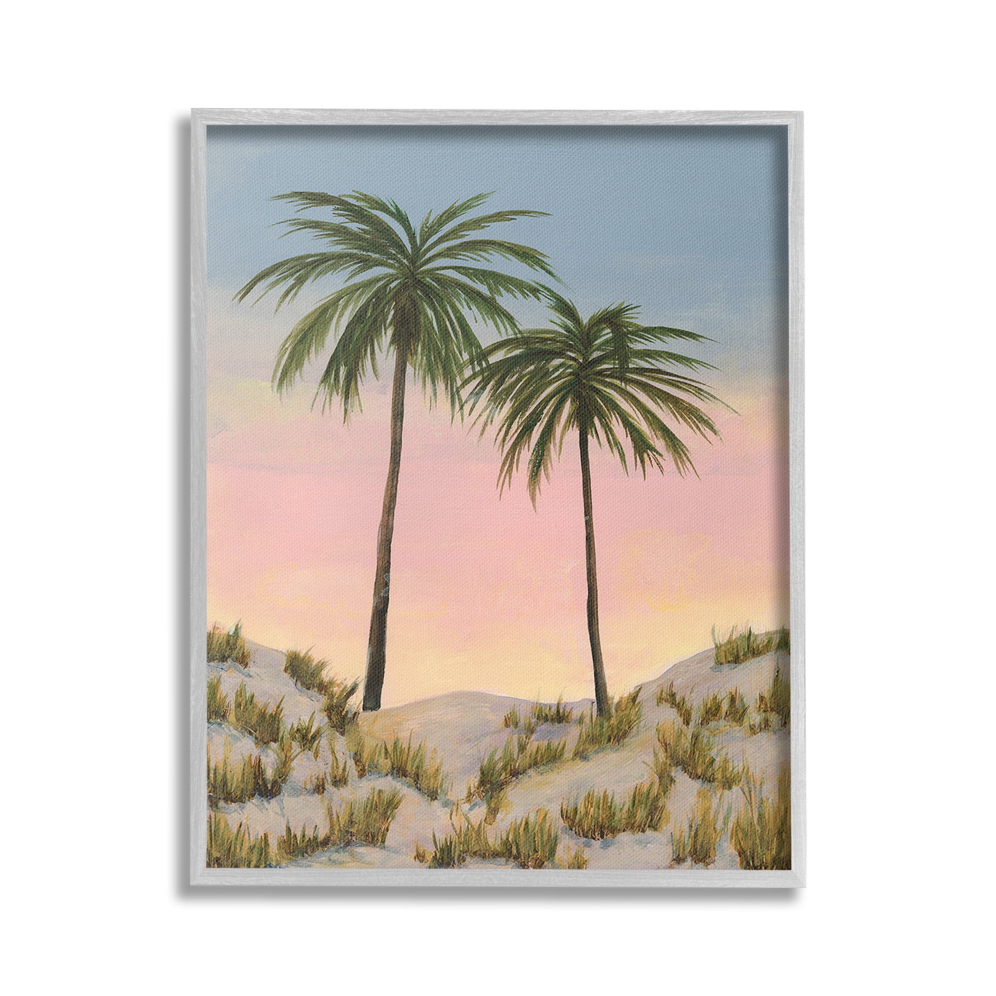 Stupell Industries Sunrise Palm Trees Landscape Painting Gray Framed Art Print Wall Art, 24 x 30