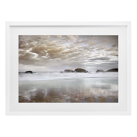 Stupell Industries Sunrise Reflections Seascape White Framed Print Under Glass design by Dennis Frates, 14 x 20
