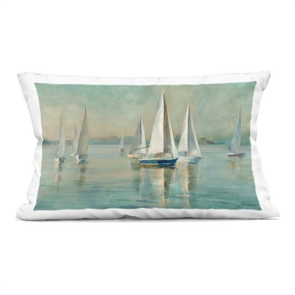 Stupell Industries Sunrise Sailboat Fleet 14" x 20" Transportation Print Polyester Throw Pillow, Zip Closure 1 Count