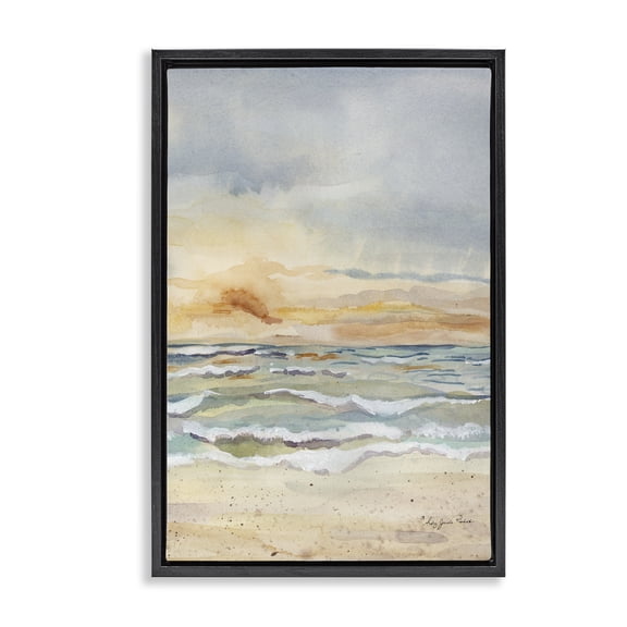 Stupell Industries Sunrise Serenity Sea Waves Black Framed Floater Canvas Wall Art design by Audrey Jeanne Roberts, 31 x 21