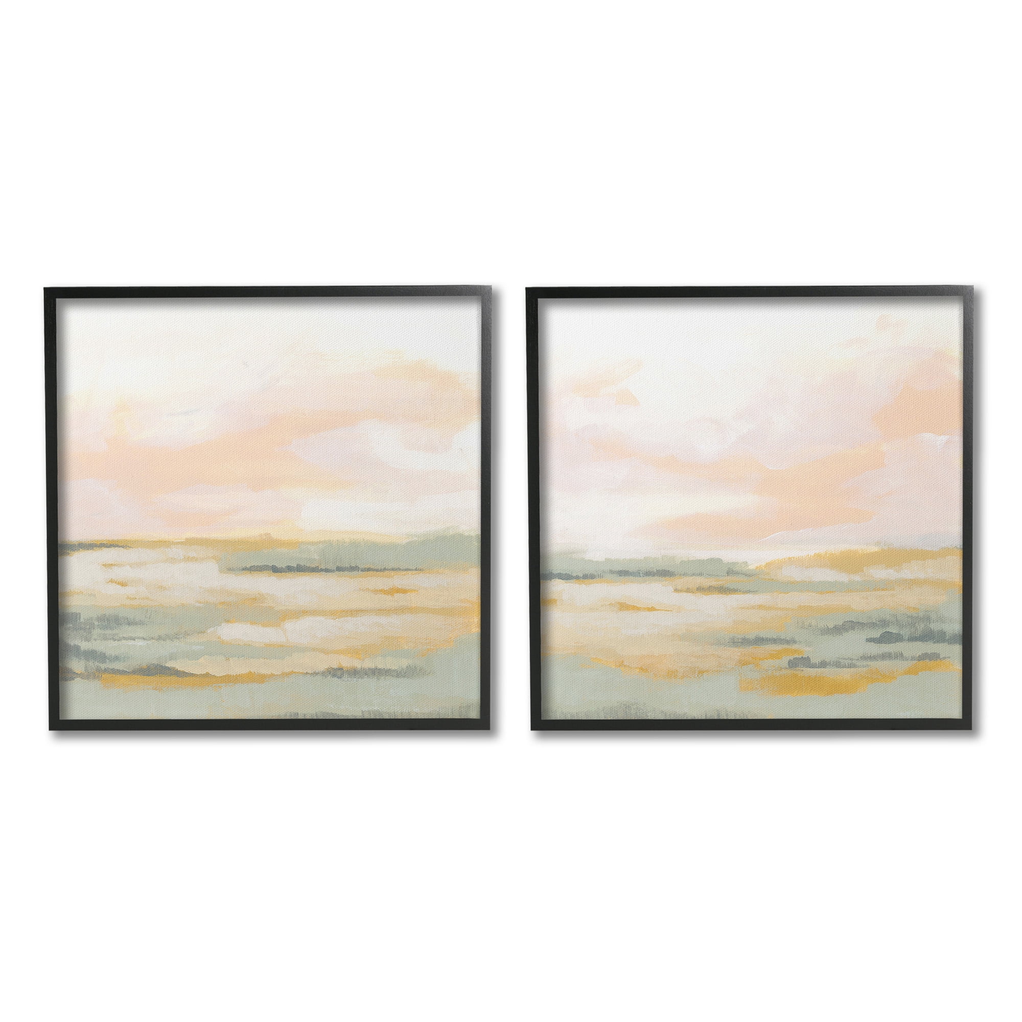 Stupell Industries Sunrise Sky Abstraction Landscape Painting Black Framed Art Print Wall Art, 24 x 24, Set of 2