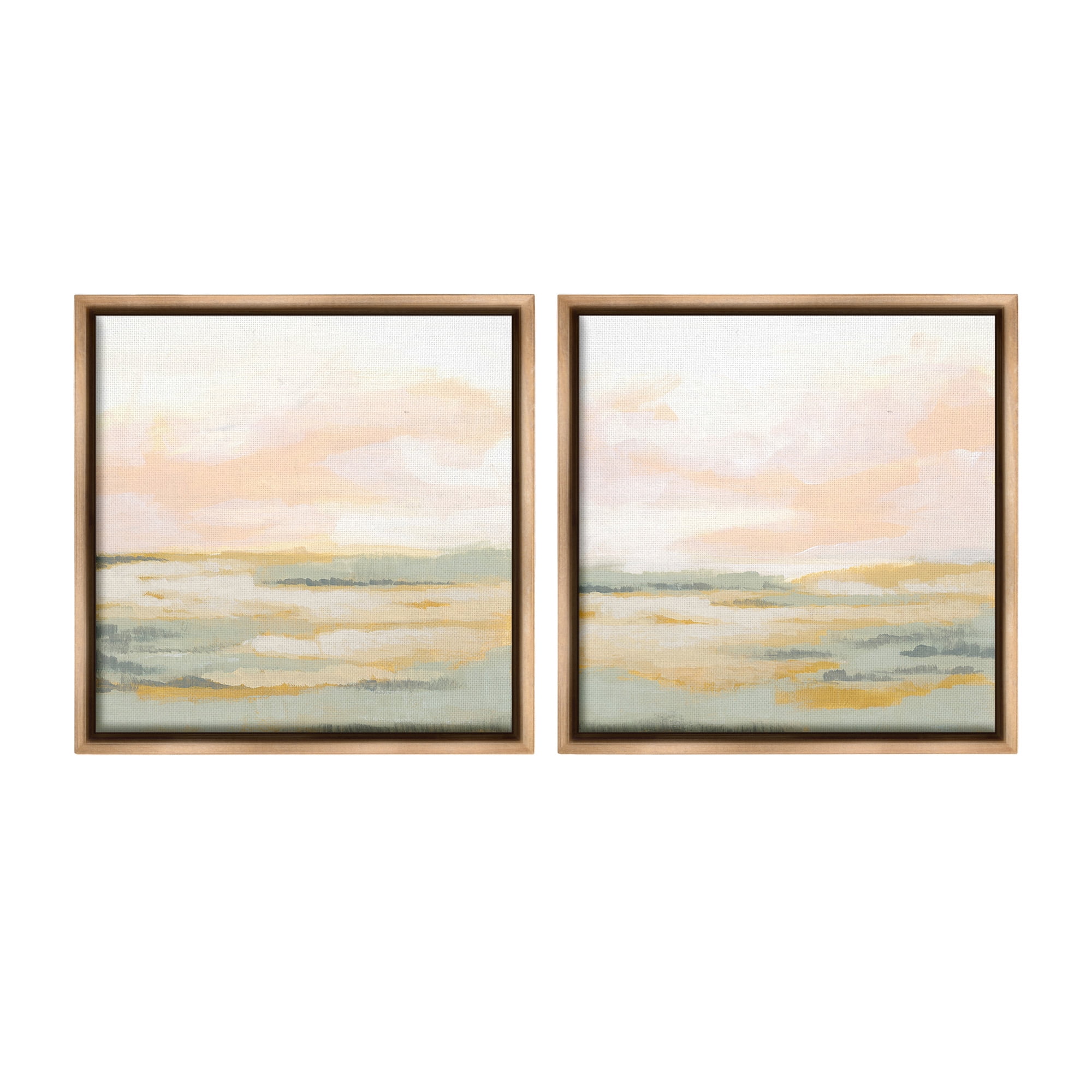 Stupell Industries Sunrise Sky Abstraction Landscape Painting Brown Floater Framed Canvas Art Print Wall Art, 25 x 25, Set of 2
