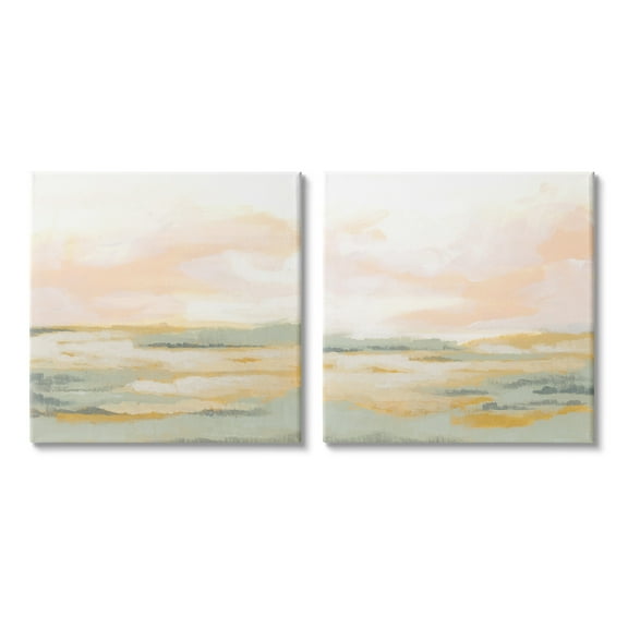 Stupell Industries Sunrise Sky Abstraction Landscape Painting Gallery Wrapped Canvas Art Print Wall Art, 17 x 17, Set of 2