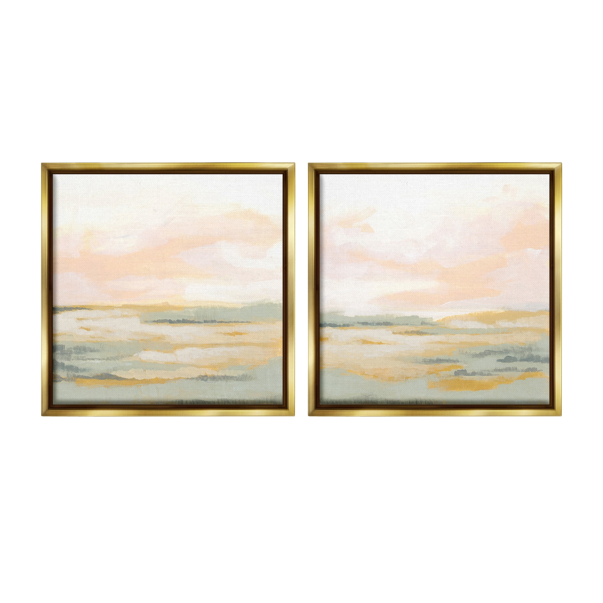 Stupell Industries Sunrise Sky Abstraction Landscape Painting Gold Floater Framed Canvas Art Print Wall Art, 18 x 18, Set of 2