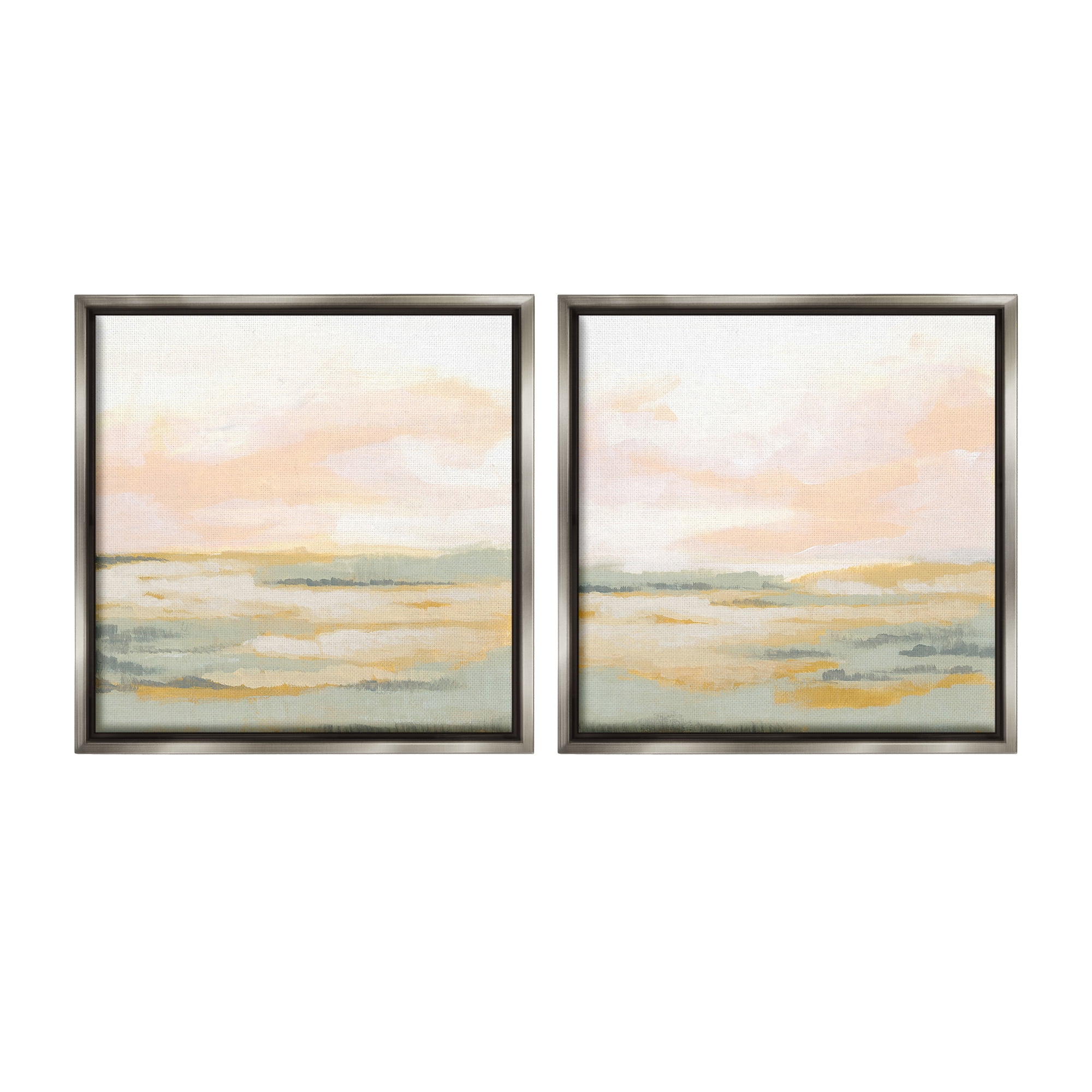 Stupell Industries Sunrise Sky Abstraction Landscape Painting Gray Floater Framed Canvas Art Print Wall Art, 25 x 25, Set of 2