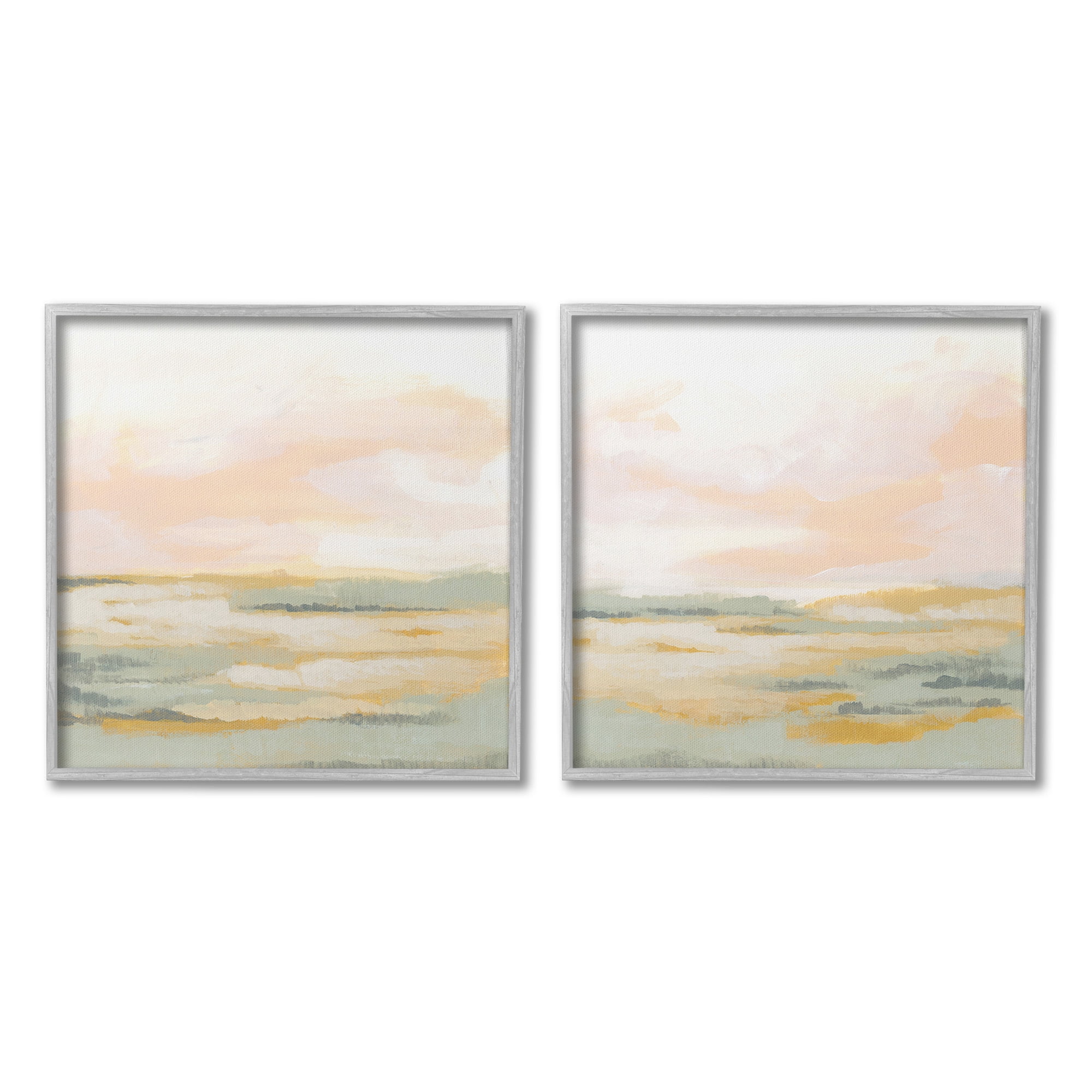 Stupell Industries Sunrise Sky Abstraction Landscape Painting Gray Framed Art Print Wall Art, 24 x 24, Set of 2