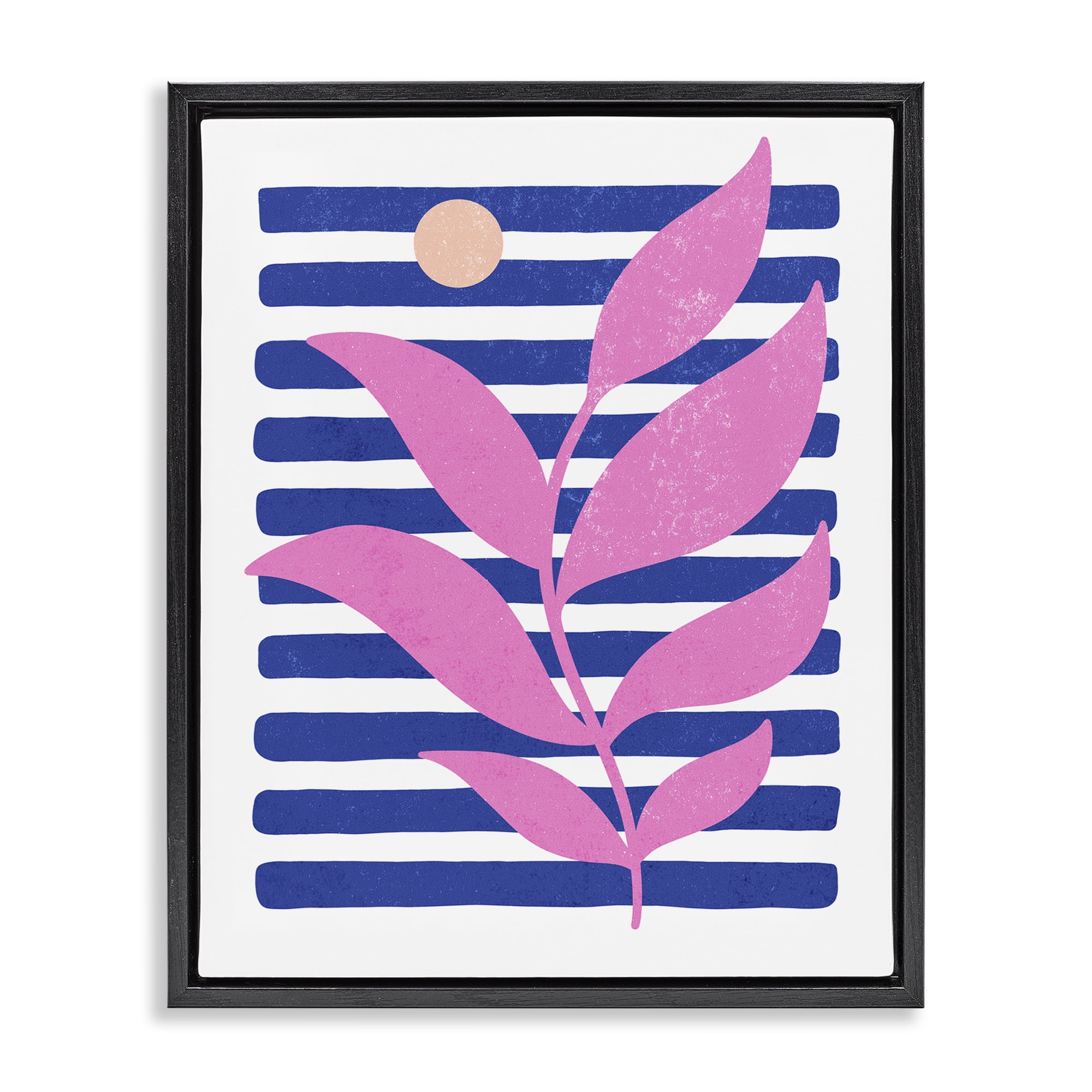 Stupell Industries Sunrise Sprig on Stripes Abstract Painting Black Floater Framed Canvas Art Print Wall Art, 17 x 21