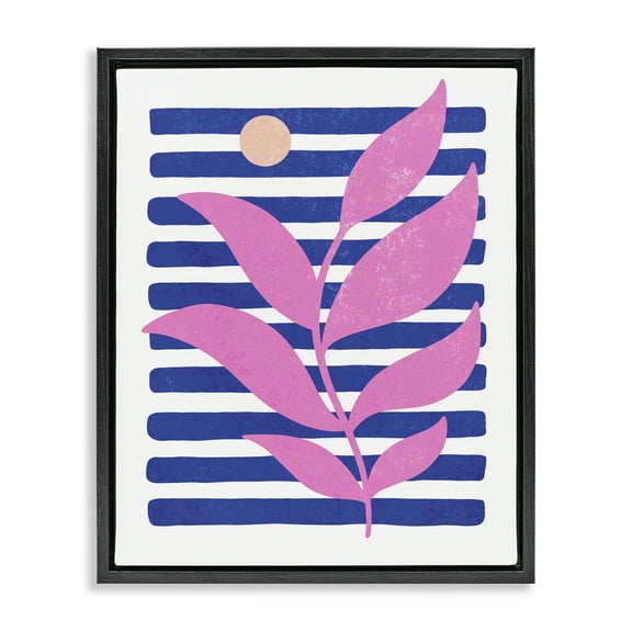 Stupell Industries Sunrise Sprig on Stripes Abstract Painting Black Floater Framed Canvas Art Print Wall Art, 17 x 21