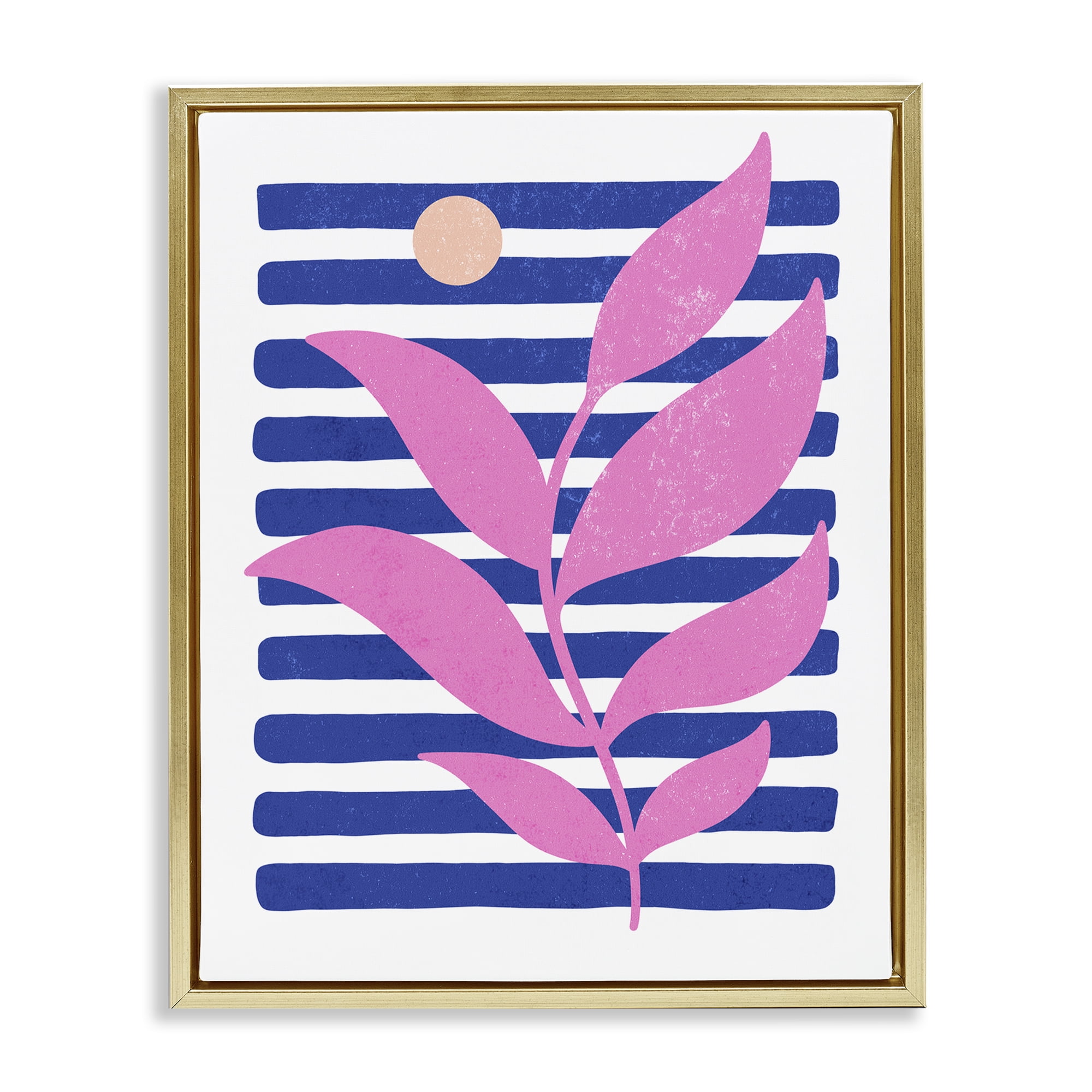 Stupell Industries Sunrise Sprig on Stripes Abstract Painting Gold Floater Framed Canvas Art Print Wall Art, 17 x 21