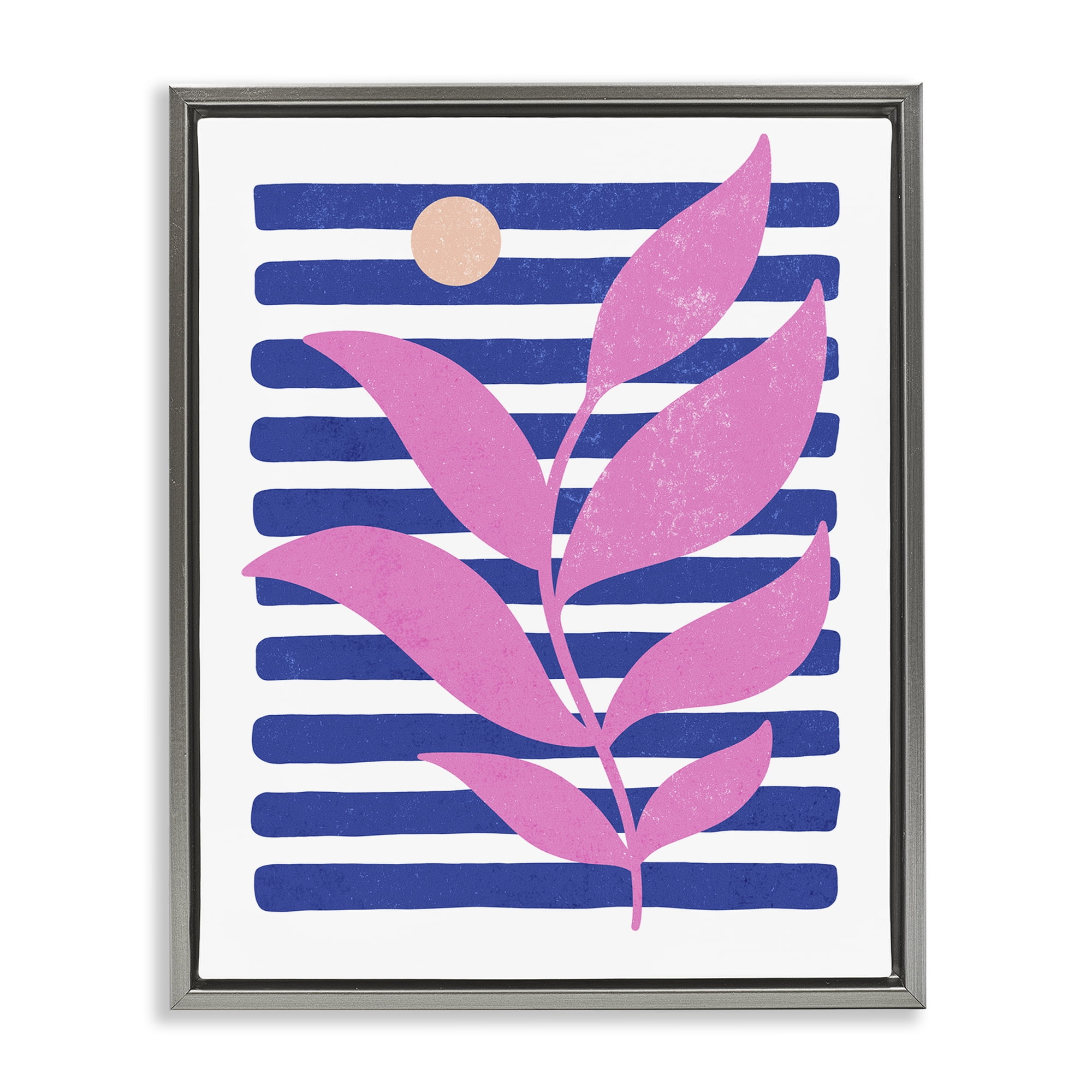 Stupell Industries Sunrise Sprig on Stripes Abstract Painting Gray Floater Framed Canvas Art Print Wall Art, 25 x 31