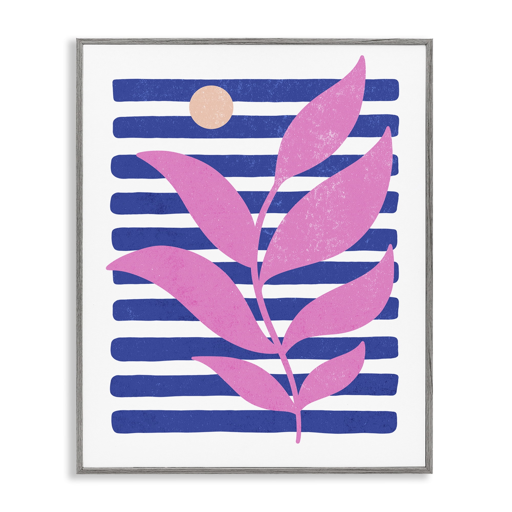 Stupell Industries Sunrise Sprig on Stripes Abstract Painting Gray Framed Art Print Wall Art, 16 x 20