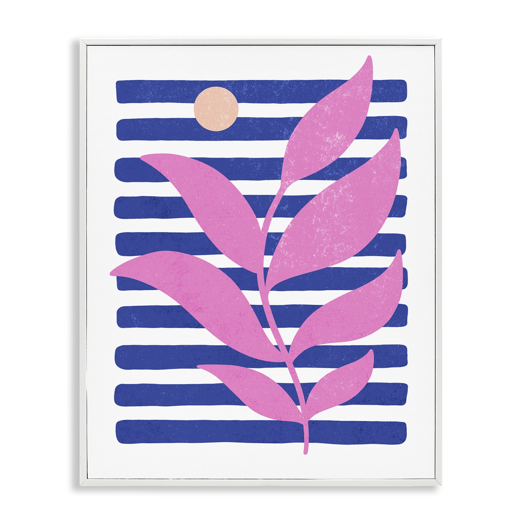 Stupell Industries Sunrise Sprig on Stripes Abstract Painting White Framed Art Print Wall Art, 16 x 20