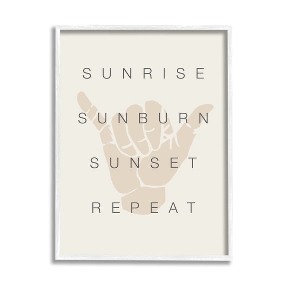 Stupell Industries Sunrise Sunburn Sunset Repeat Beach Phrase Shaka Hand, 24 x 30,Design by Daphne Polselli