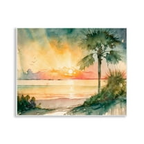 Stupell Industries Sunrise Through Palms Landscape & Nature Painting Unframed Art Print Wall Art, 14 x 11