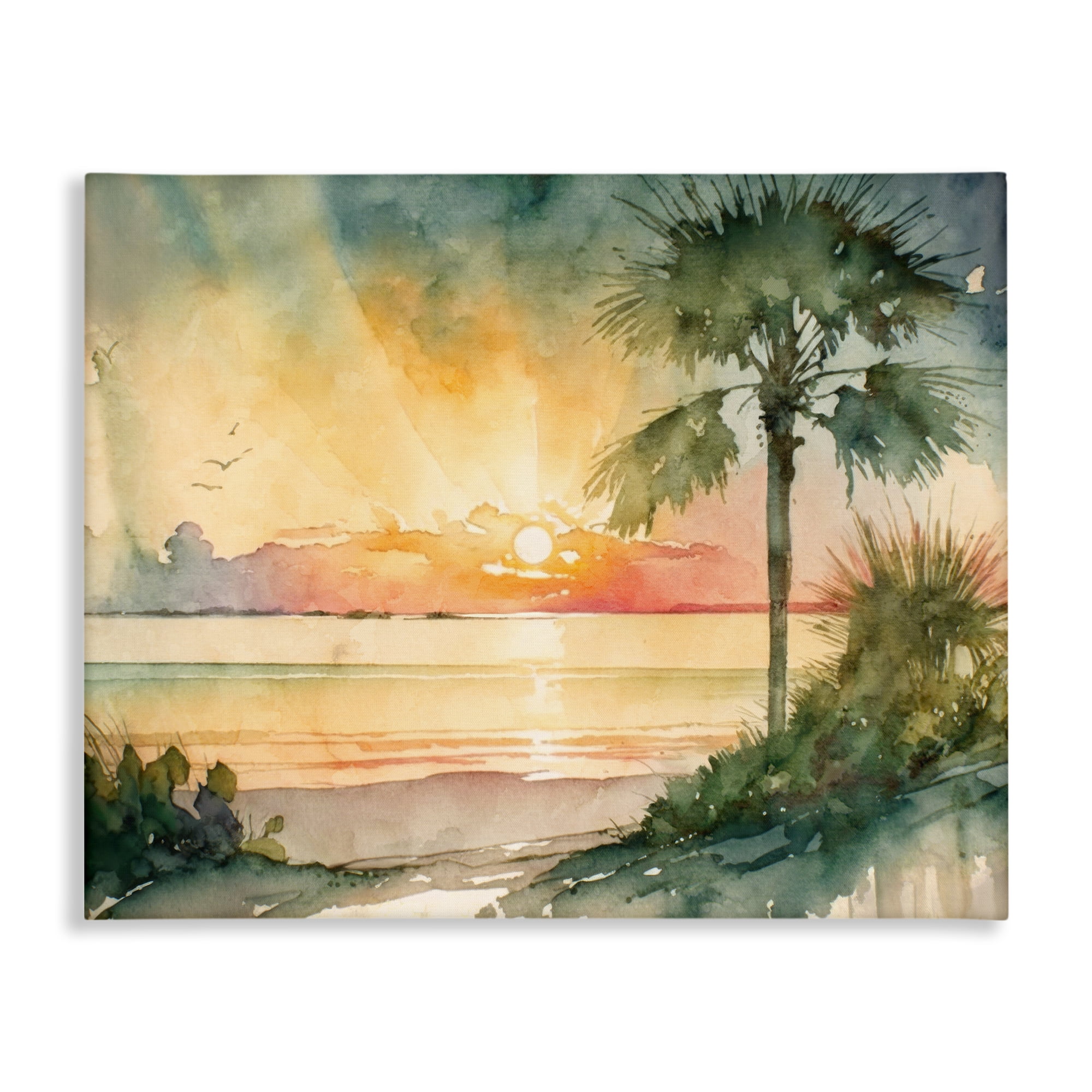 Stupell Industries Sunrise Through Palms Landscape & Nature Painting Wrapped Canvas Art Print Wall Art, 30 x 24