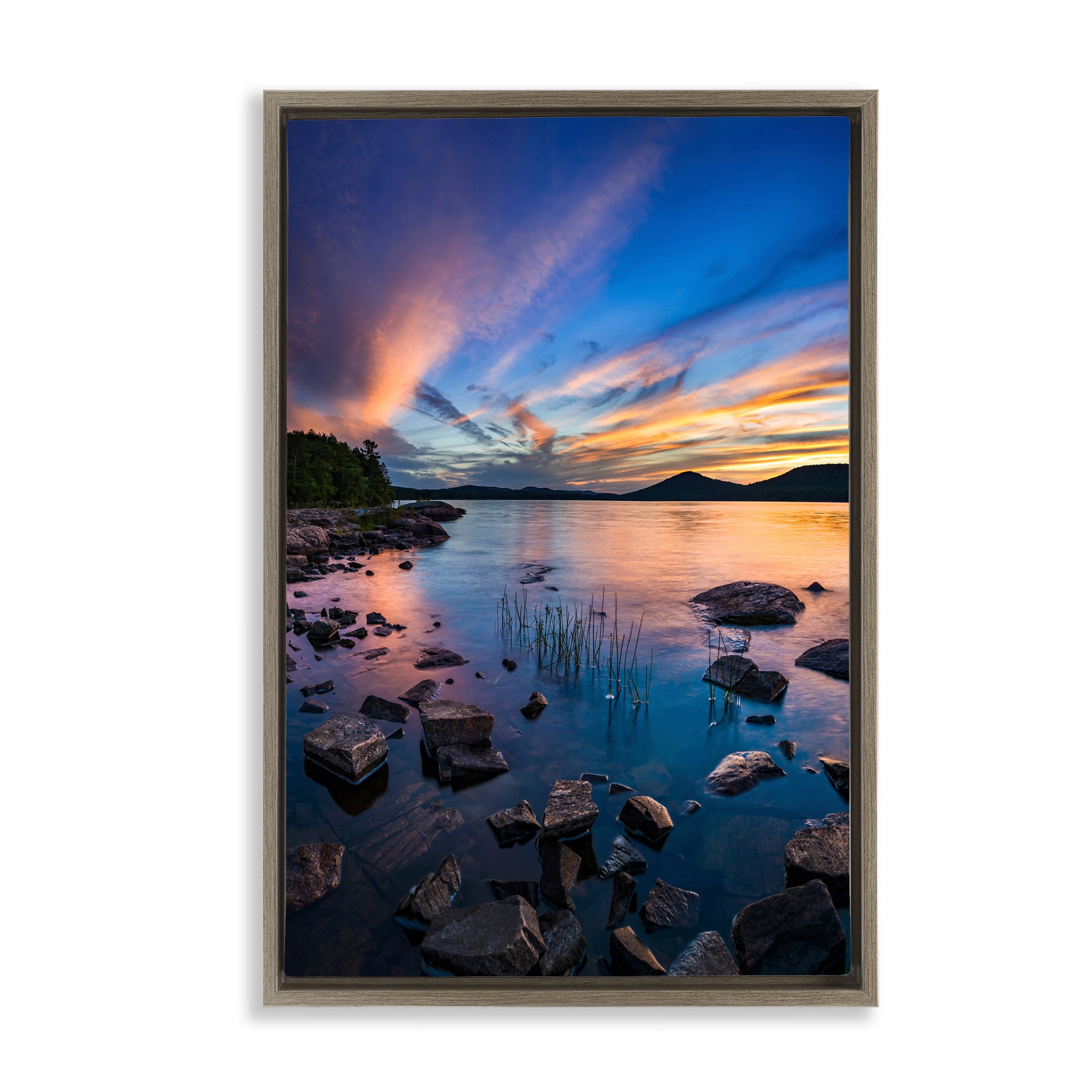 Stupell Industries Sunrise on Piseco Lake Brown Framed Floater Canvas Wall Art, design by Jonathan Zaharek