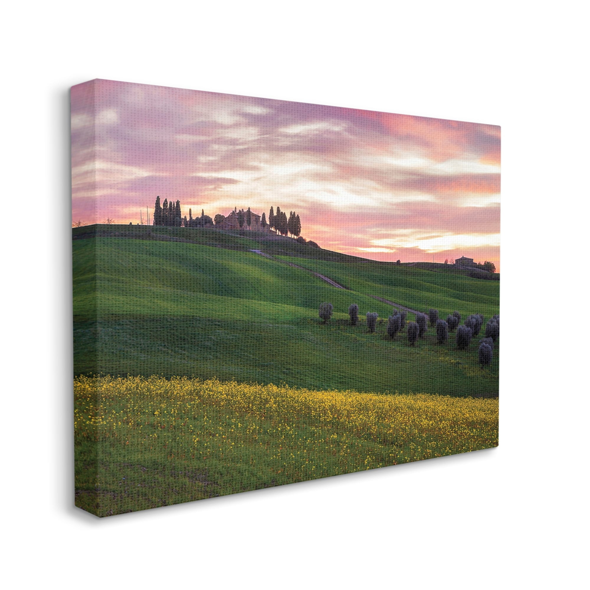 Stupell Industries Sunrise over Countryside Hills Yellow Floral Field,24 x 30,Designed by Dora Artemiadi