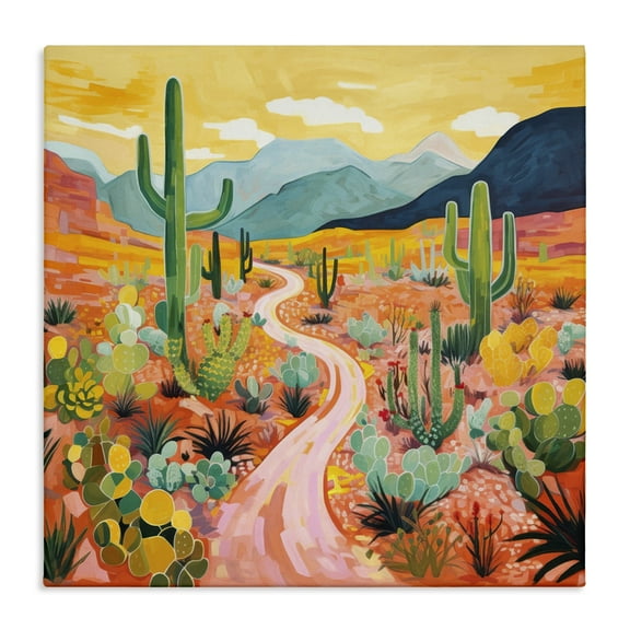 Stupell Industries Sunrise over Desert Path Landscape & Nature Painting Wrapped Canvas Art Print Wall Art, 17 x 17