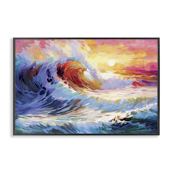 Stupell Industries Sunrise over Ocean Wave Nautical & Beach Painting Black Framed Art Print Wall Art, 24 x 16